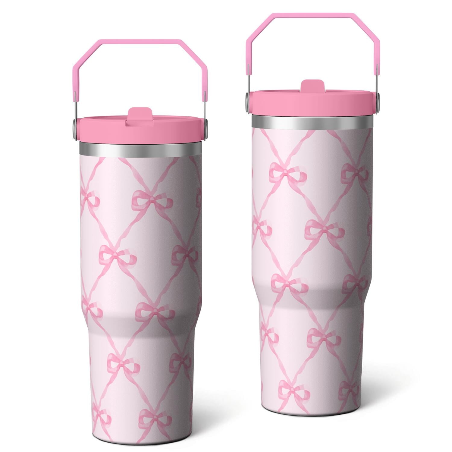 1pc Bow 30oz Tumbler with Straw & Handle - Insulated Stainless Steel Cup | Holiday Gift for Man Women (Christmas, Valentine's, Birthday)