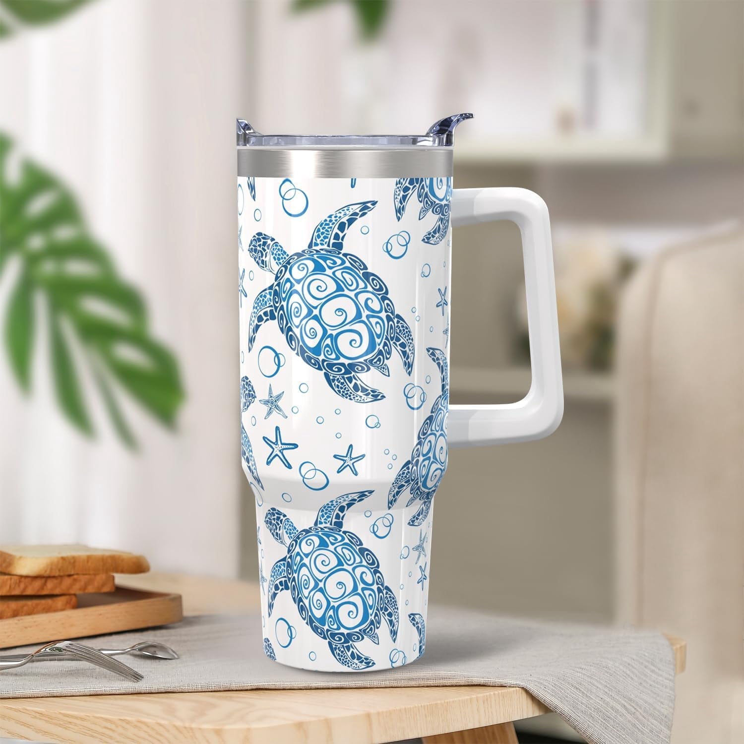 30oz Stainless Steel Sea Turtle Tumbler with Lid and Straw - Ocean Insulated Turtle Cup for Women''s Gifts