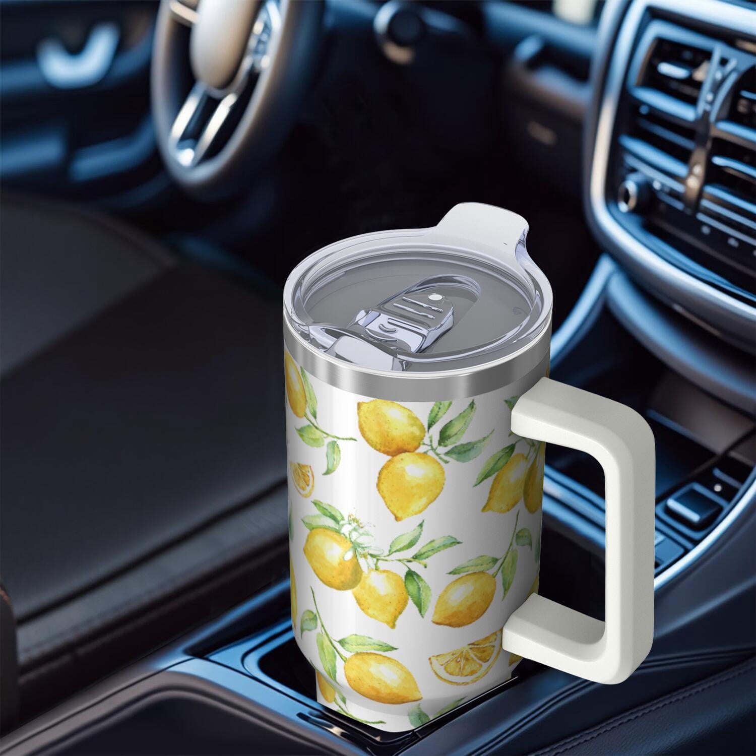 40oz Lemon Tumbler Lemon Theme 40 oz Tumbler with Handle & Straw Spill Proof Lid Double Insulated Mug Gifts for Lemon Men Women
