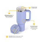 RTIC 40 oz Ceramic Lined Road Trip Tumbler with Handle and Leak-Resistant Straw Lid, Periwinkle