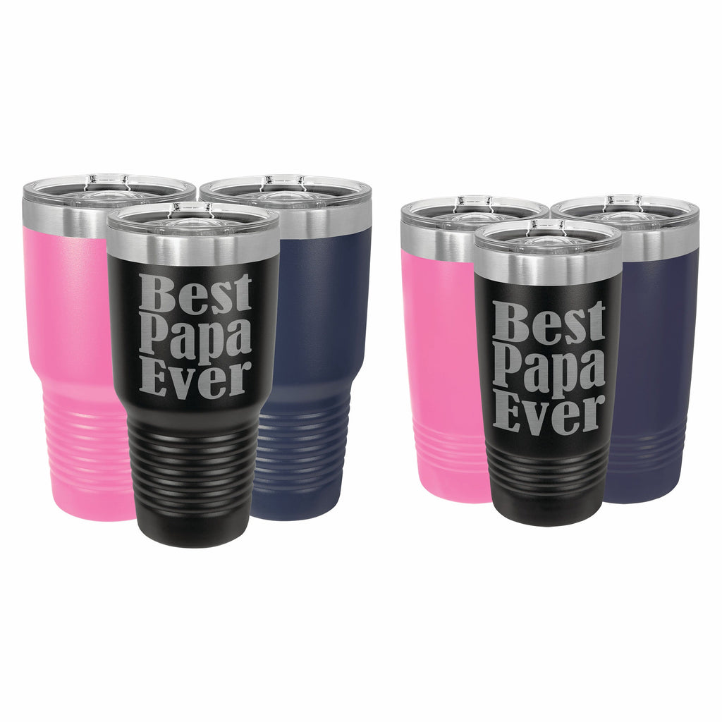 PrecisionNC Fathers Day Gift for Grandpa Best Papa Ever Engraved Stainless Steel Travel Mug Tumbler with Lid 20 ounce Black