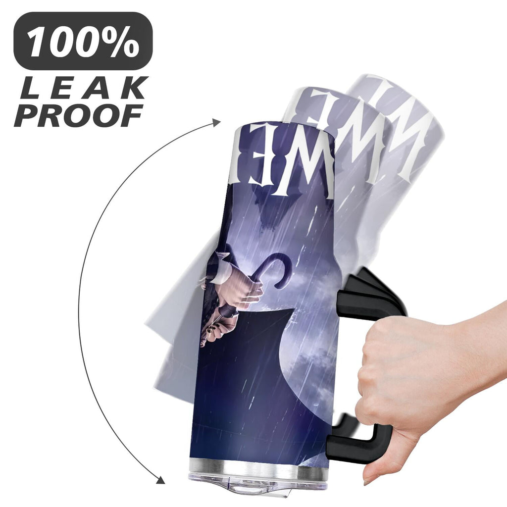 40oz Wednesday Girl Stainless Steel Tumbler with Lid and Straw,Wednesday Stuff Merchandise Spill Proof Travel Cup Double Wall Vacuum Insulated Coffee Mug with Handle Black