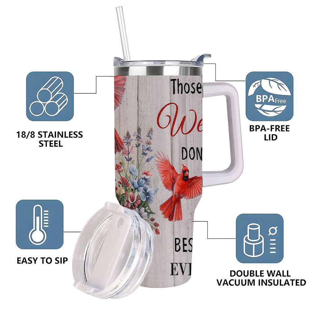 Cardinal Insulated Tumbler with Lid and Straw, Stainless Steel Travel Mug with Handle, Floral Rustic Cardinal Cup, Double Wall Hot Cold Drink Tumbler, Gift for Women & Nature Lovers
