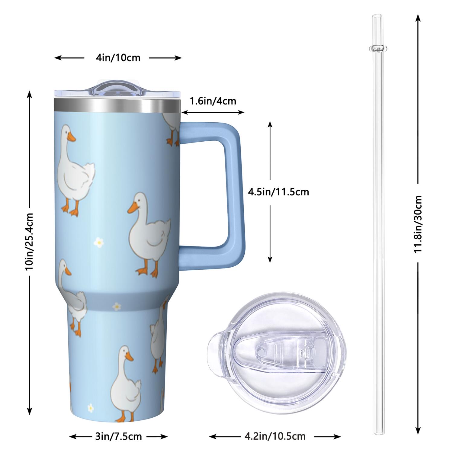 1pc Goose 40oz Tumbler with Straw & Handle - Insulated Stainless Steel Cup | Holiday Gift for Man Women (Christmas, Valentine's, Birthday)