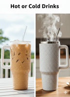 Thirstee 40 oz Rhinestone Tumbler with Handle and Metal Straw Lid, White Bling Insulated Travel Mug