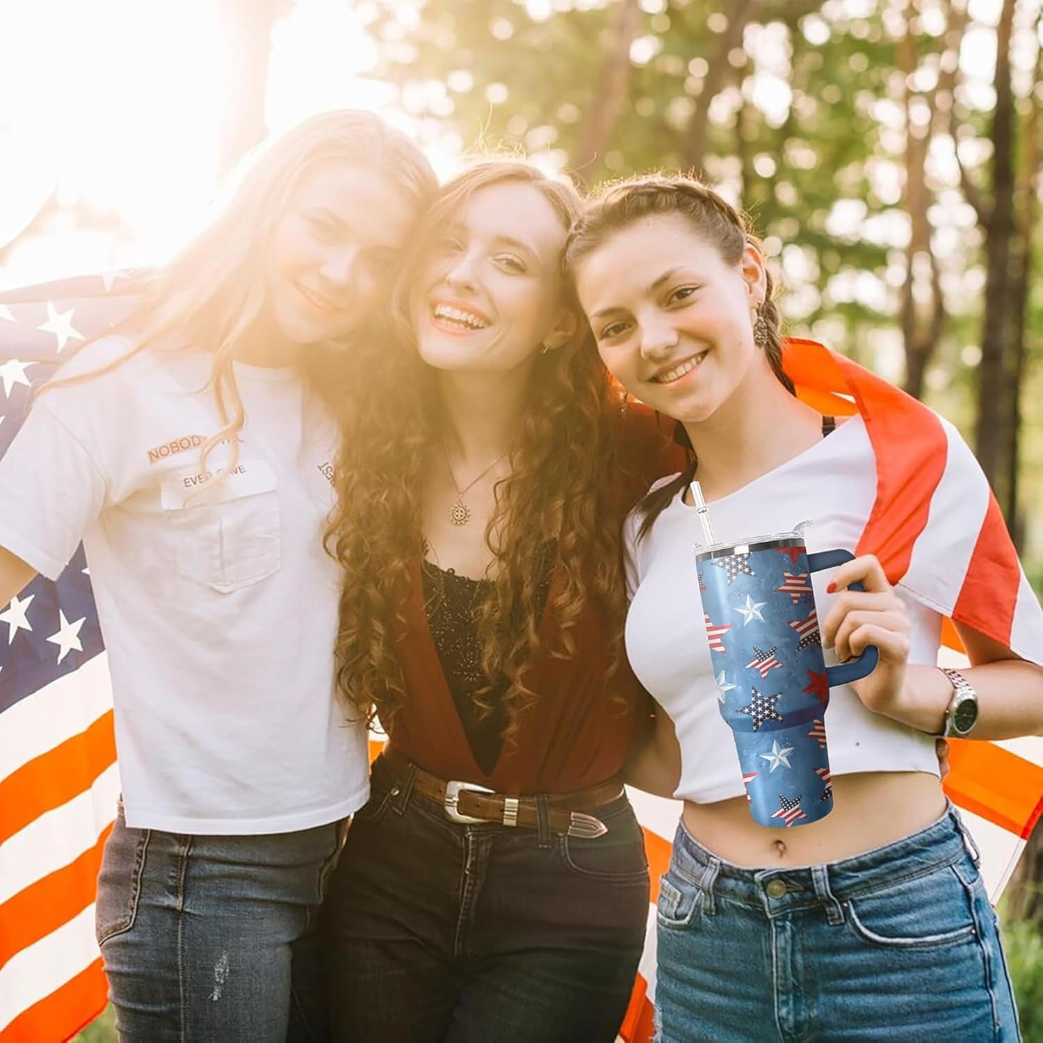 40oz American Flag 4th of july Tumbler With Handle and Straw, Gifts For Memorial Day Veterans day Independence day, Patriots Coffee Mug Water Bottle, Labor Day Stainless Steel Insulated Cup
