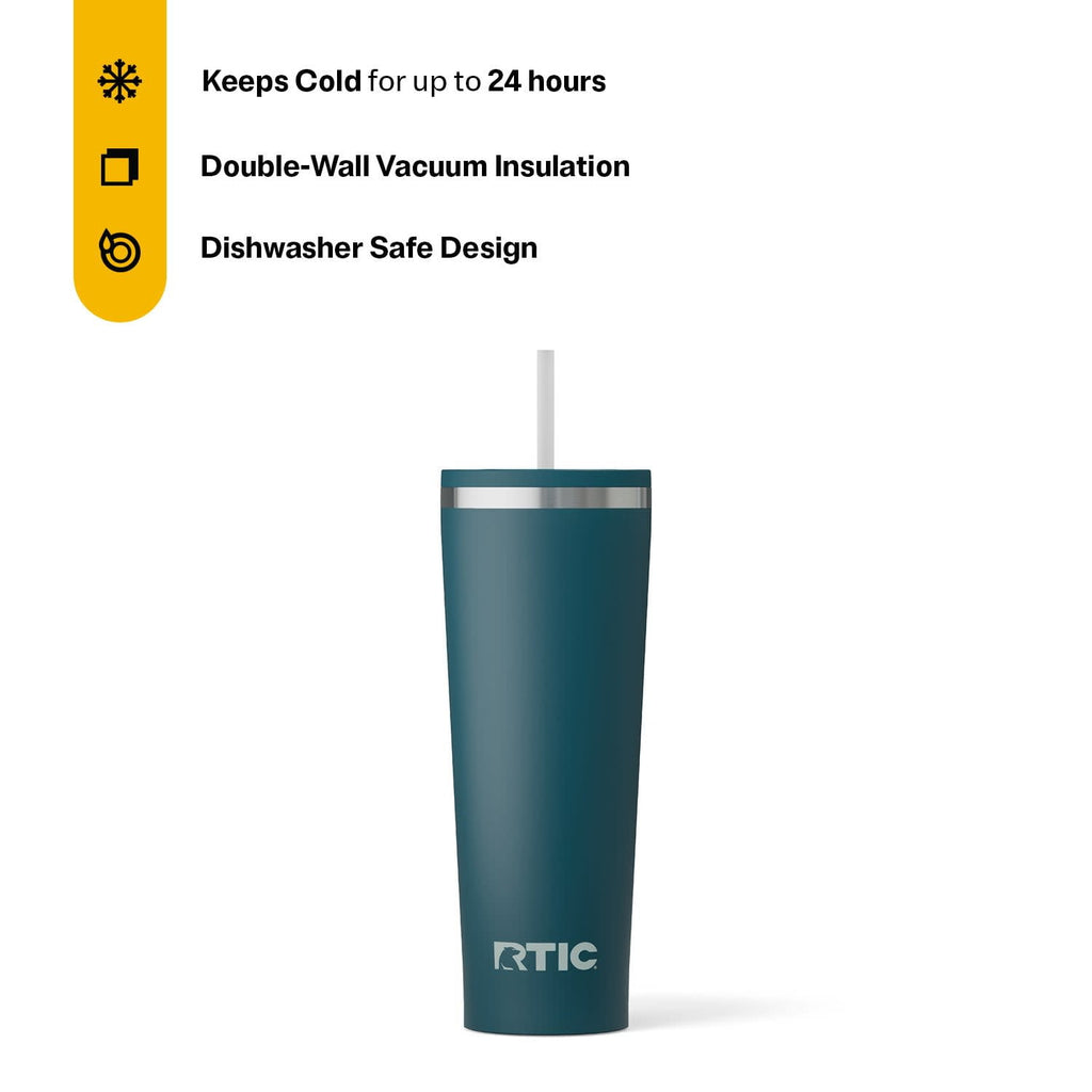 RTIC 28 oz Ceramic Lined Everyday Tumbler, Spill-Resistant Straw Lid, Marine