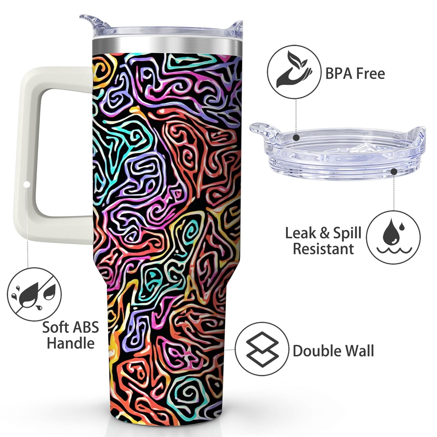 Vibrant Abstract Pattern Stainless Steel Tumbler, 40oz