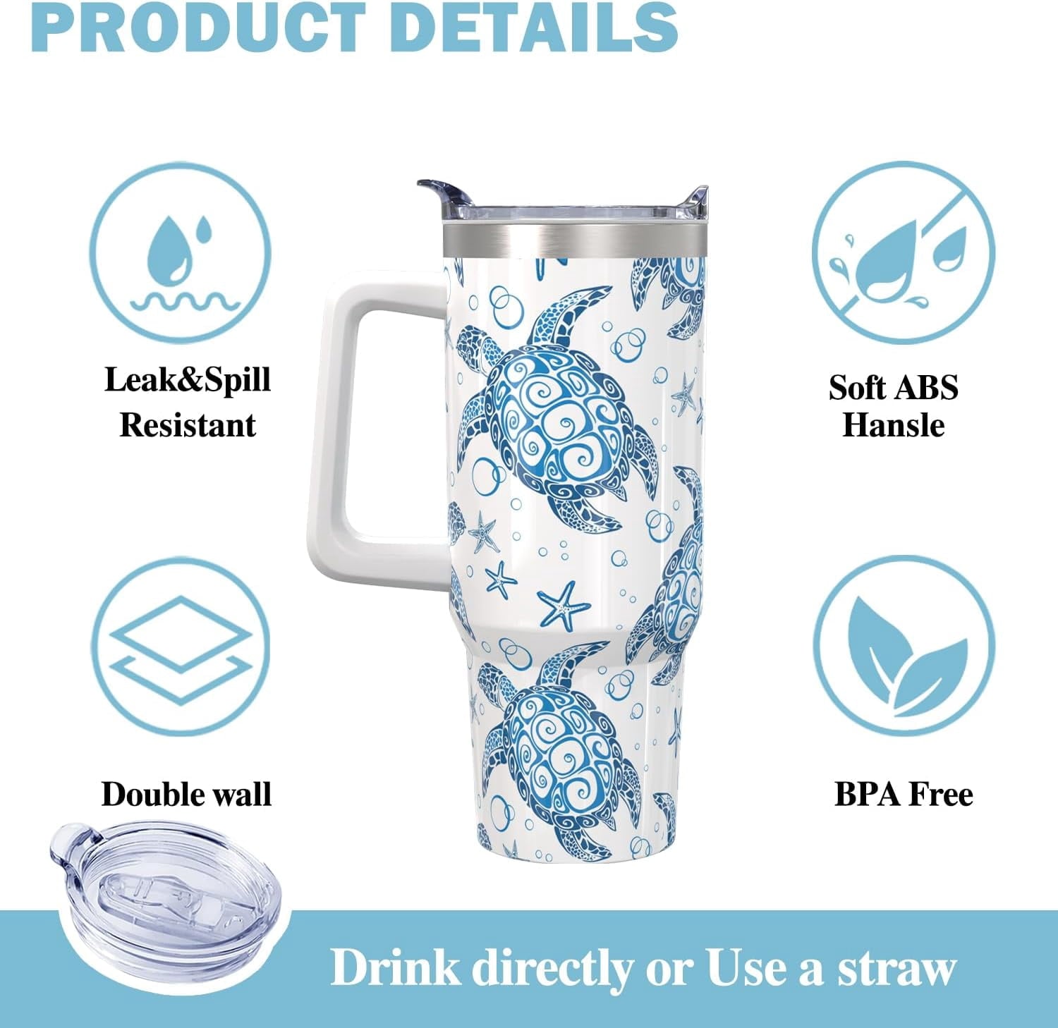 30oz Stainless Steel Sea Turtle Tumbler with Lid and Straw - Ocean Insulated Turtle Cup for Women''s Gifts