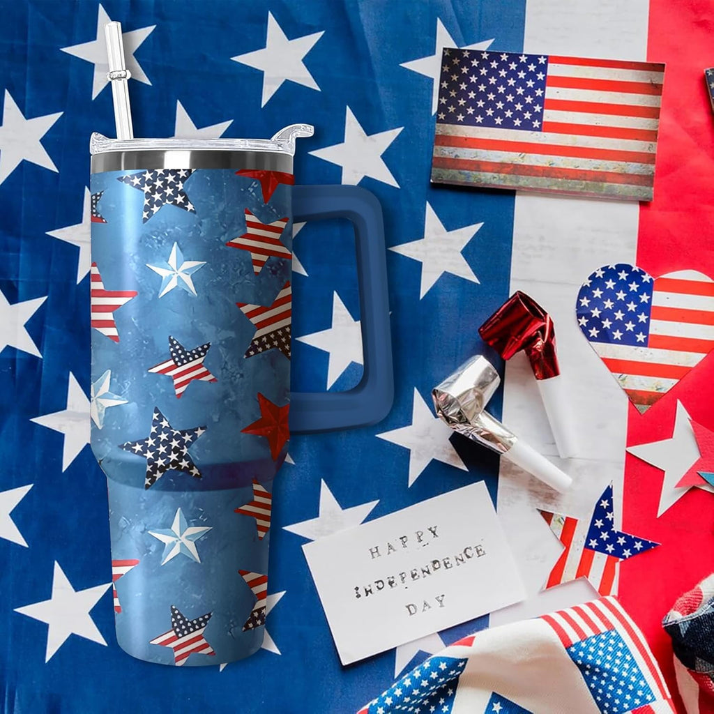 40oz American Flag 4th of july Tumbler With Handle and Straw, Gifts For Memorial Day Veterans day Independence day, Patriots Coffee Mug Water Bottle, Labor Day Stainless Steel Insulated Cup