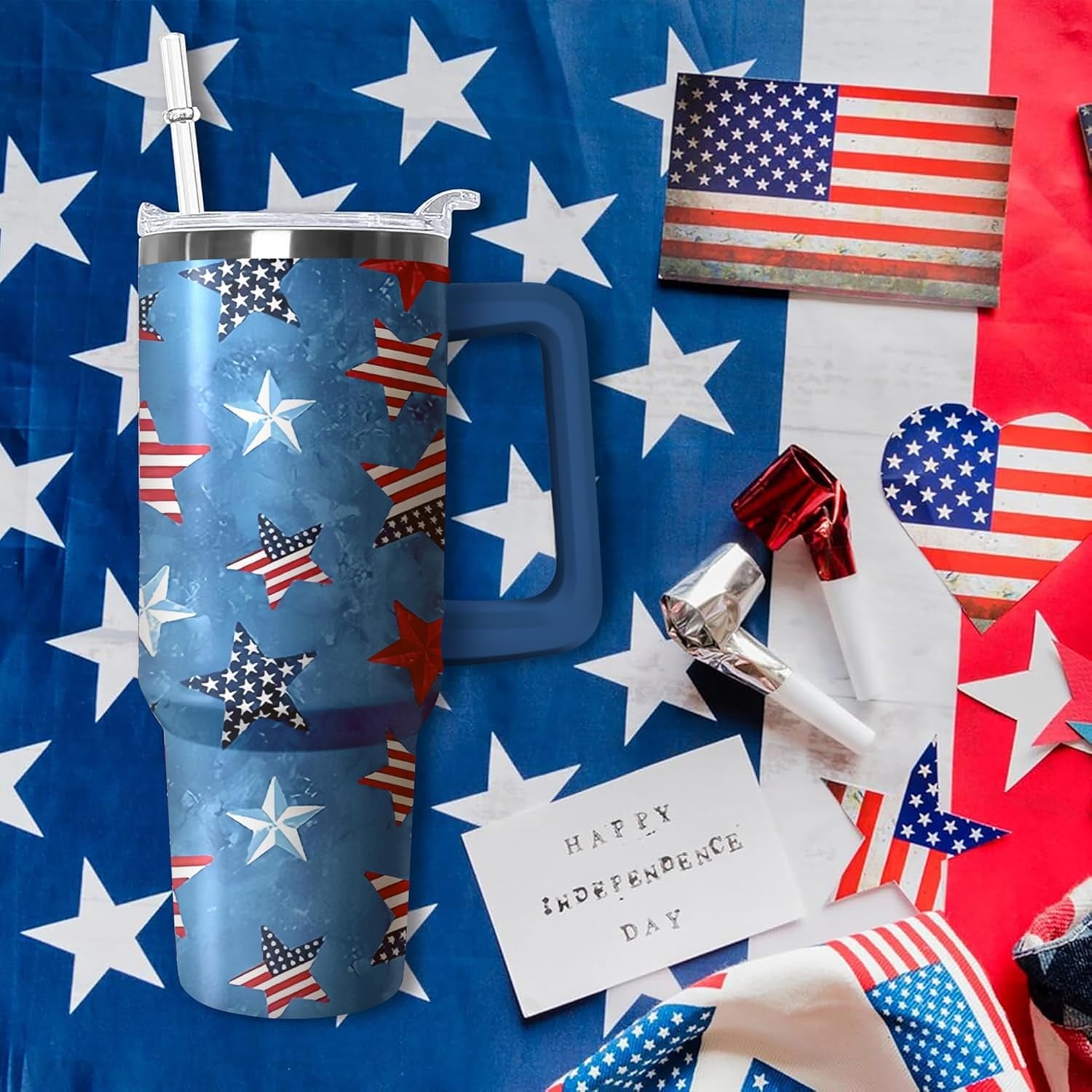 40oz American Flag 4th of july Tumbler With Handle and Straw, Gifts For Memorial Day Veterans day Independence day, Patriots Coffee Mug Water Bottle, Labor Day Stainless Steel Insulated Cup