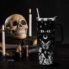 40oz Goth Gothic Tumbler with Handle and Straw, Stainless Steel Vacuum Insulated Flip Straw Butterfly Moon Tumbler, Spill Proof Travel Mug, Witch Decor Gifts for Women