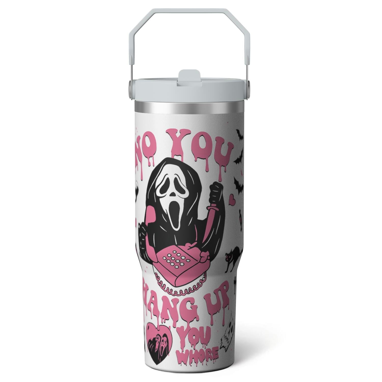 1pc Halloween Bat 30oz Tumbler with Straw & Handle - Insulated - Reusable Stainless Steel Cup
