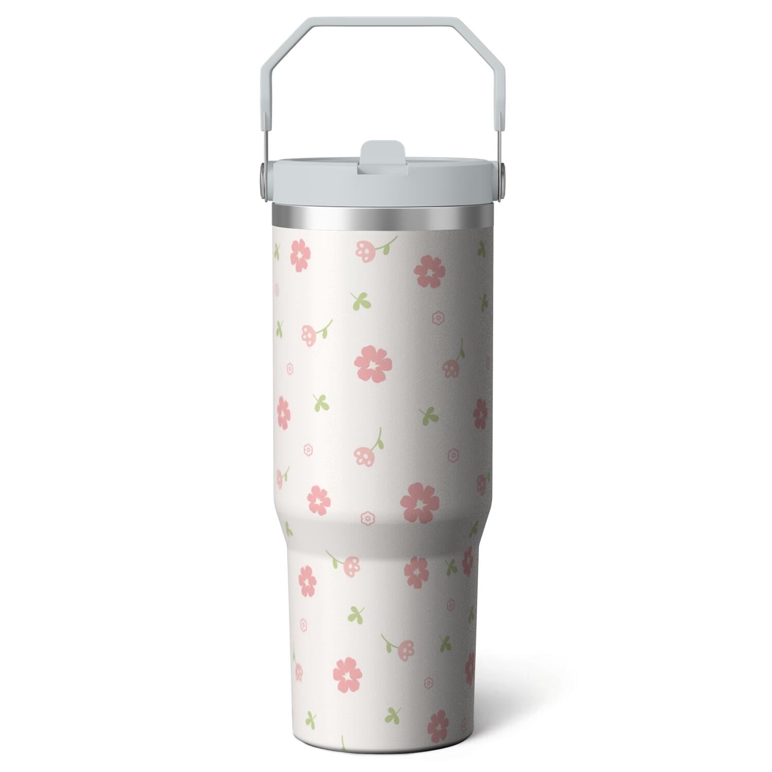 1pc Blue bow 30oz Tumbler with Straw & Handle - Insulated - Reusable Stainless Steel Cup