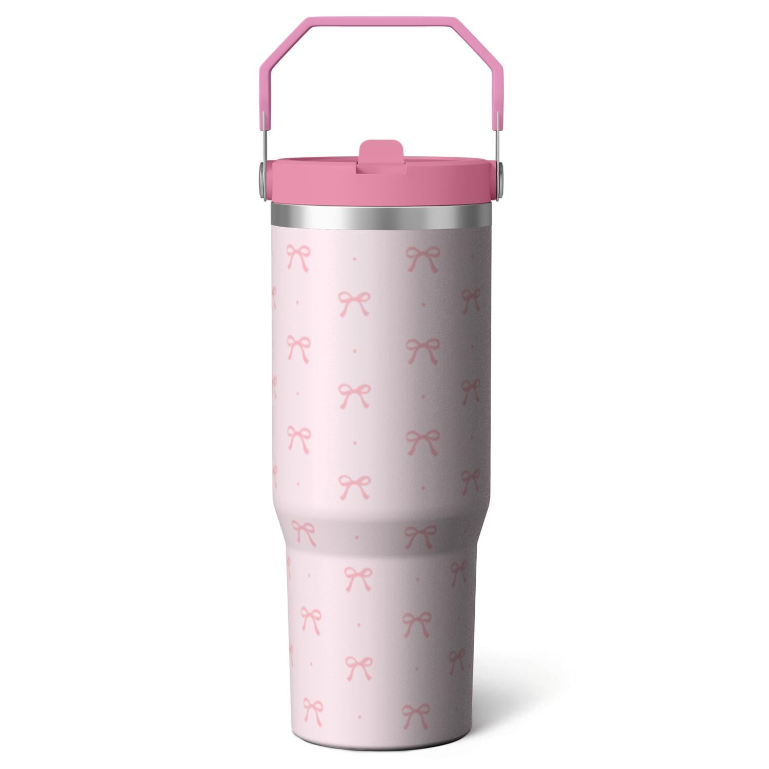 1pc Blue bow 30oz Tumbler with Straw & Handle - Insulated - Reusable Stainless Steel Cup