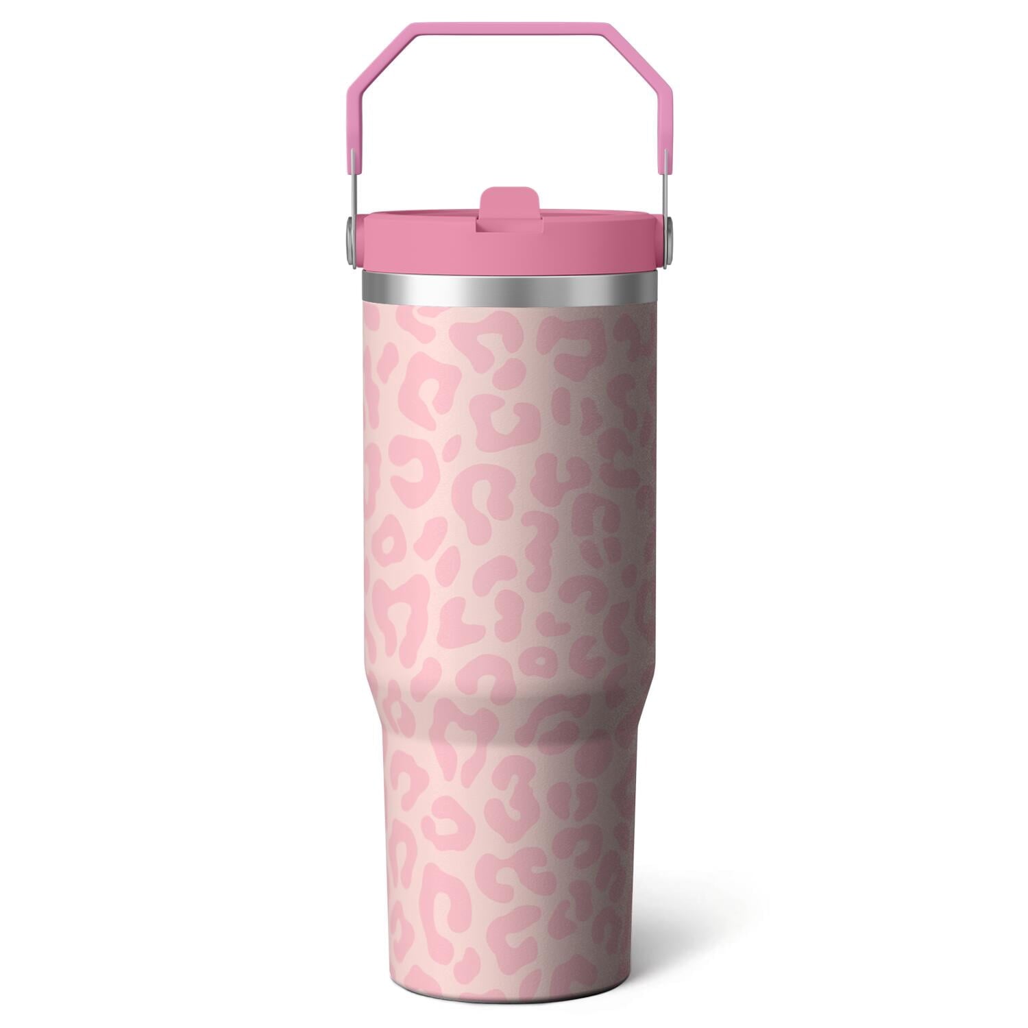 1pc Pink Leopard Print 30oz Tumbler with Straw & Handle - Insulated Stainless Steel Cup | Holiday Gift for Man Women (Christmas, Valentine's, Birthday)