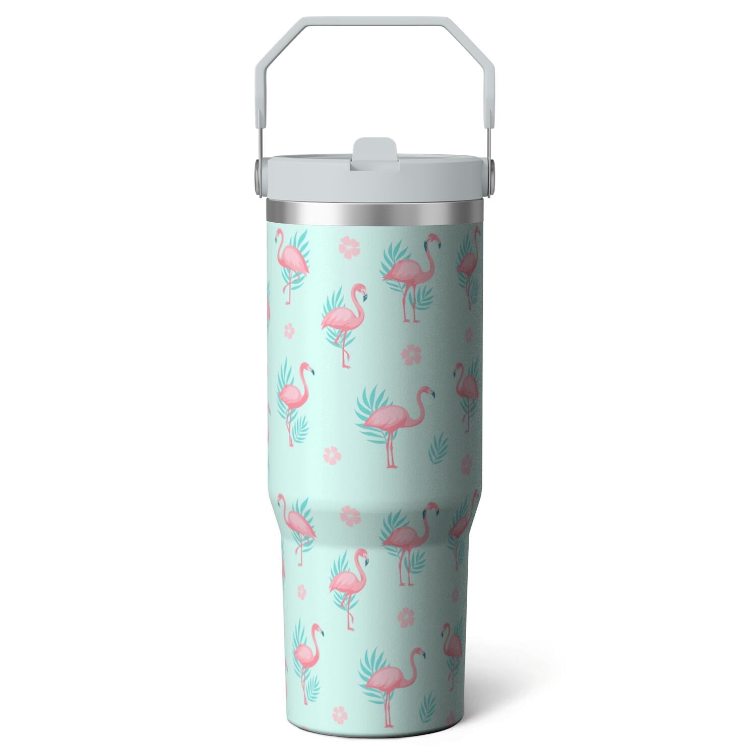 1pc Pink Leopard Print 30oz Tumbler with Straw & Handle - Reusable Stainless Steel Cup