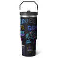 1pc Halloween Skull 30oz Tumbler with Straw & Handle - Insulated - Reusable Stainless Steel Cup