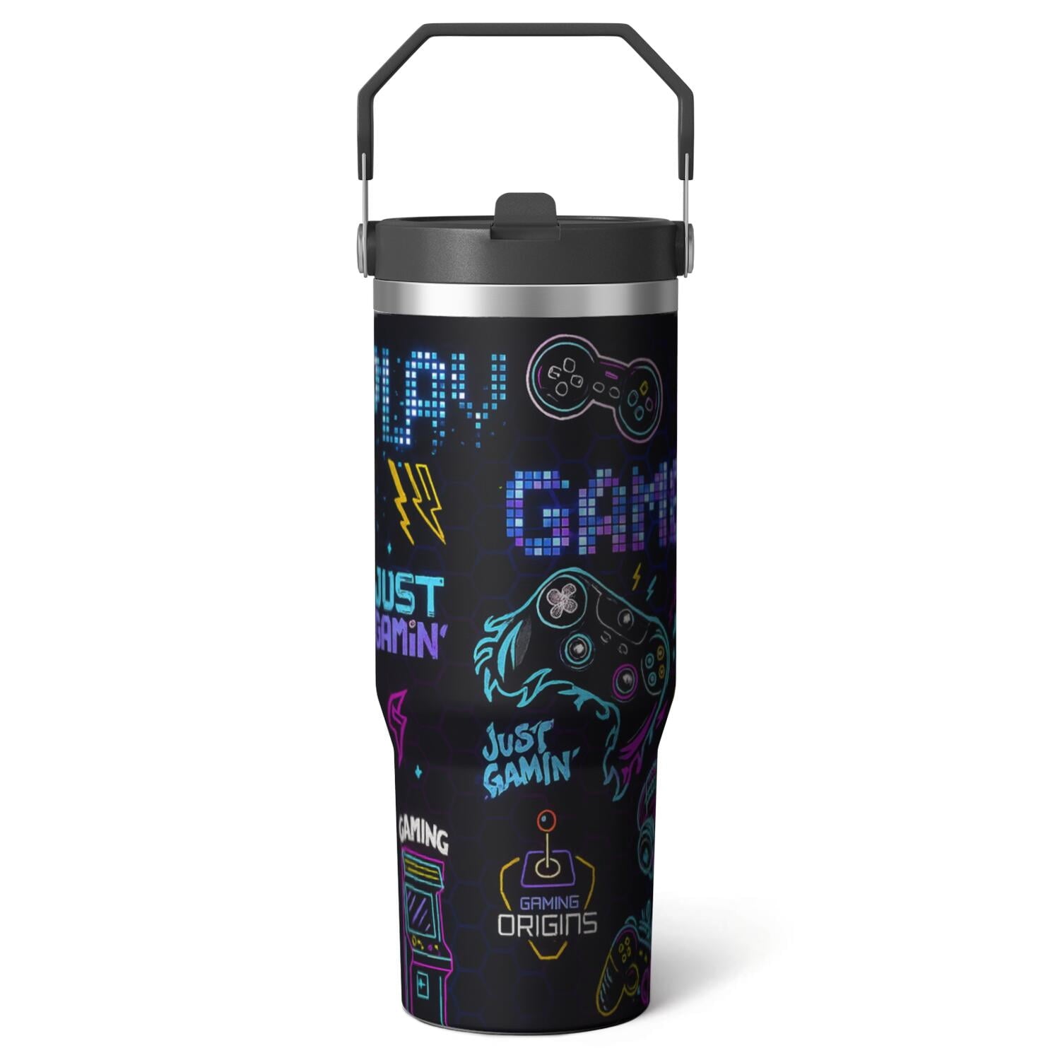 1pc Halloween Skull 30oz Tumbler with Straw & Handle - Insulated - Reusable Stainless Steel Cup