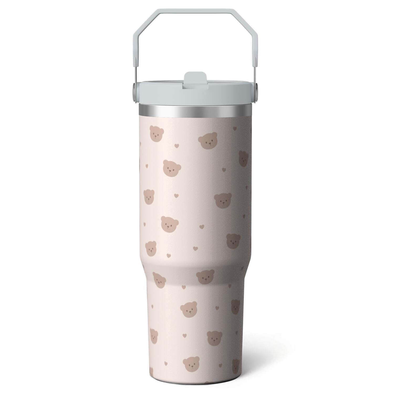 1pc Pink Leopard Print 30oz Tumbler with Straw & Handle - Reusable Stainless Steel Cup