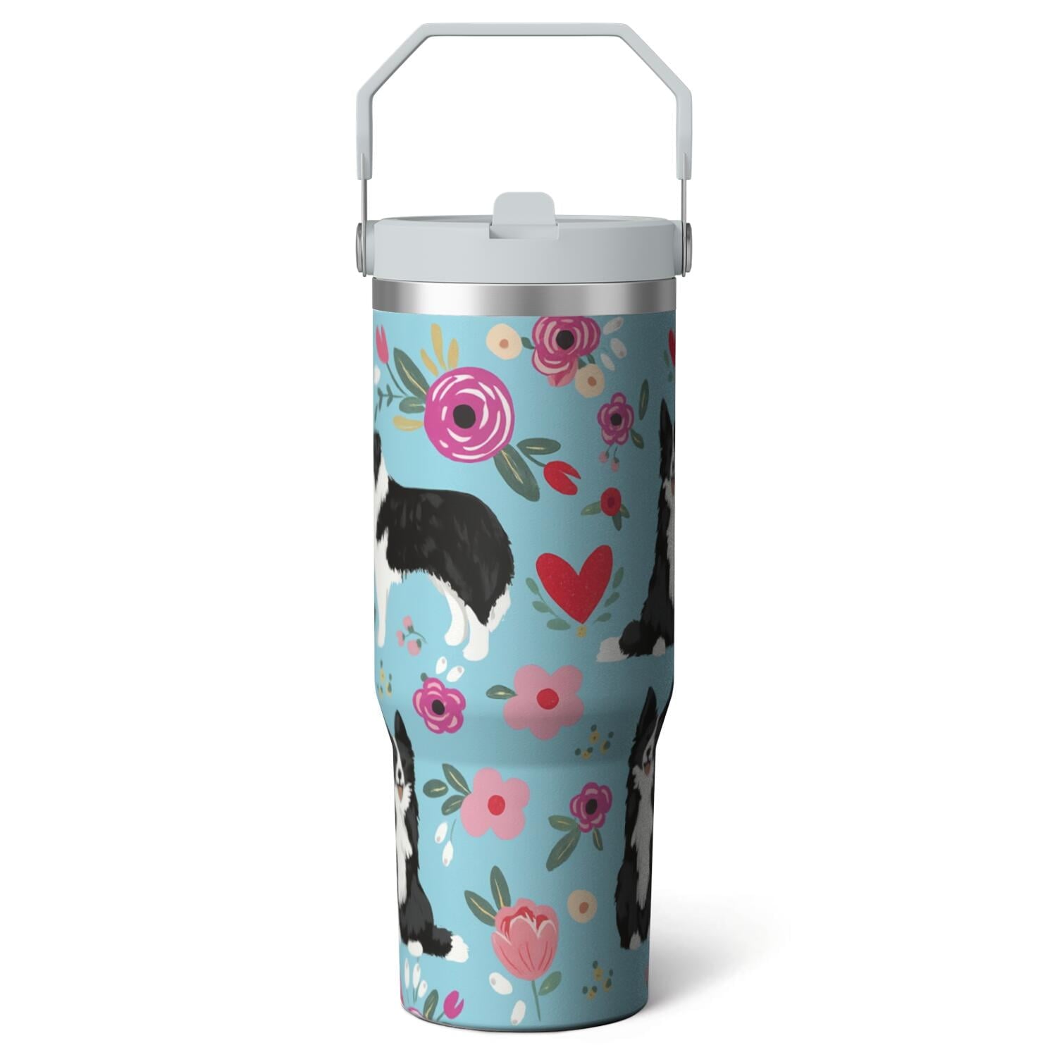1pc shark 30oz Tumbler with Straw & Handle - Insulated Stainless - Reusable Stainless Steel Cup