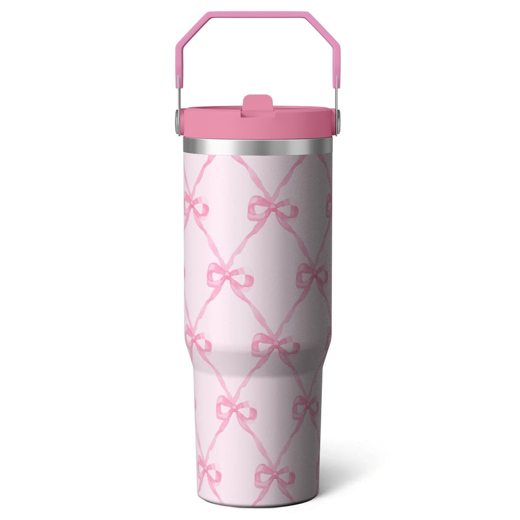 1pc Bow 30oz Tumbler with Straw & Handle - Insulated Stainless Steel Cup | Holiday Gift for Man Women (Christmas, Valentine's, Birthday)