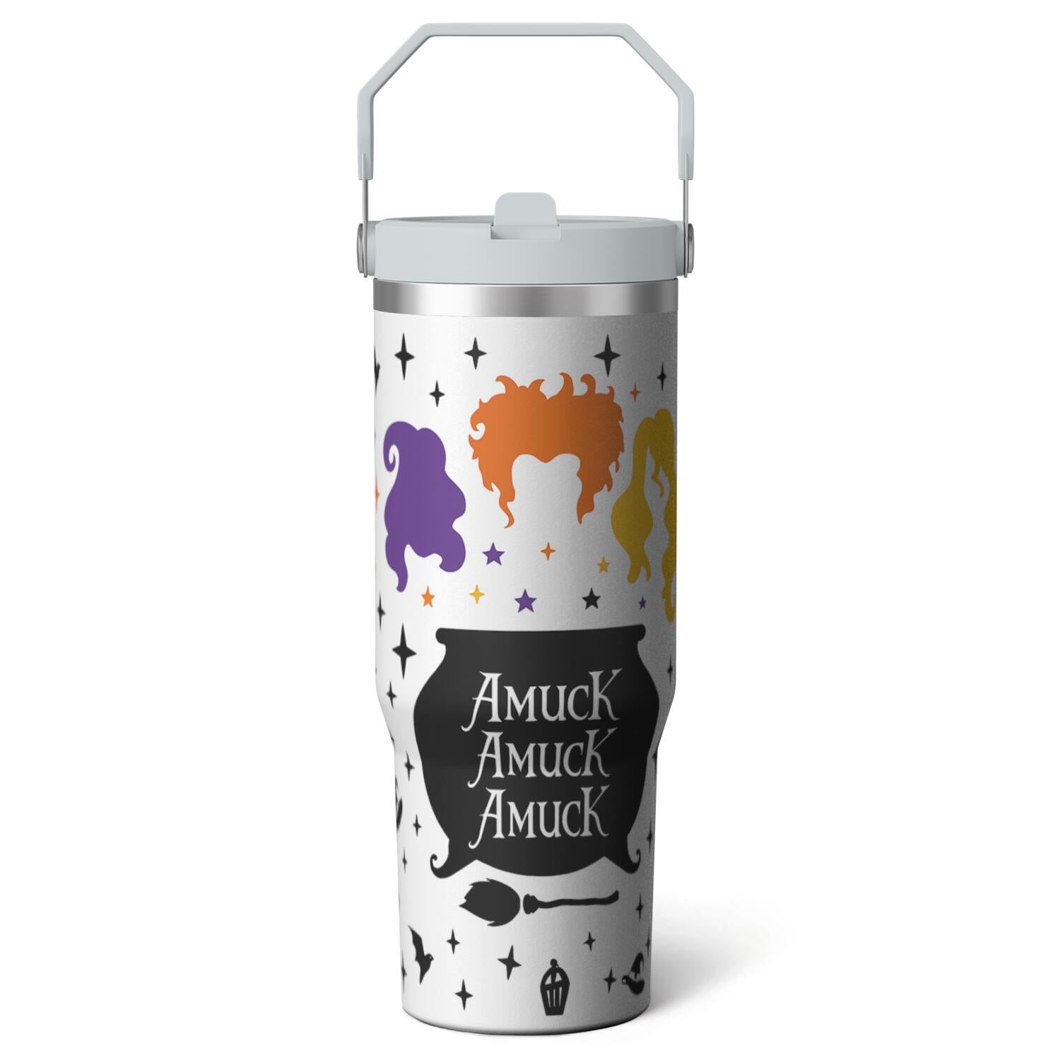 1pc Halloween Bat 30oz Tumbler with Straw & Handle - Insulated - Reusable Stainless Steel Cup