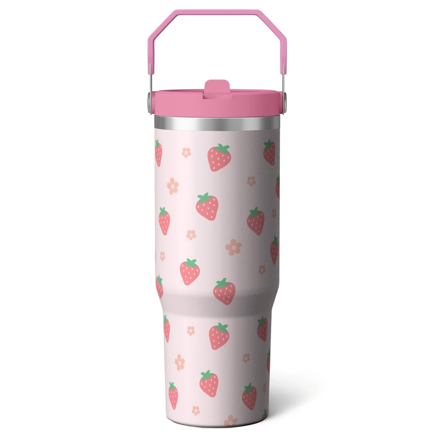 1pc Black and white grid 30oz Tumbler with Straw & Handle - Reusable Stainless Steel Cup