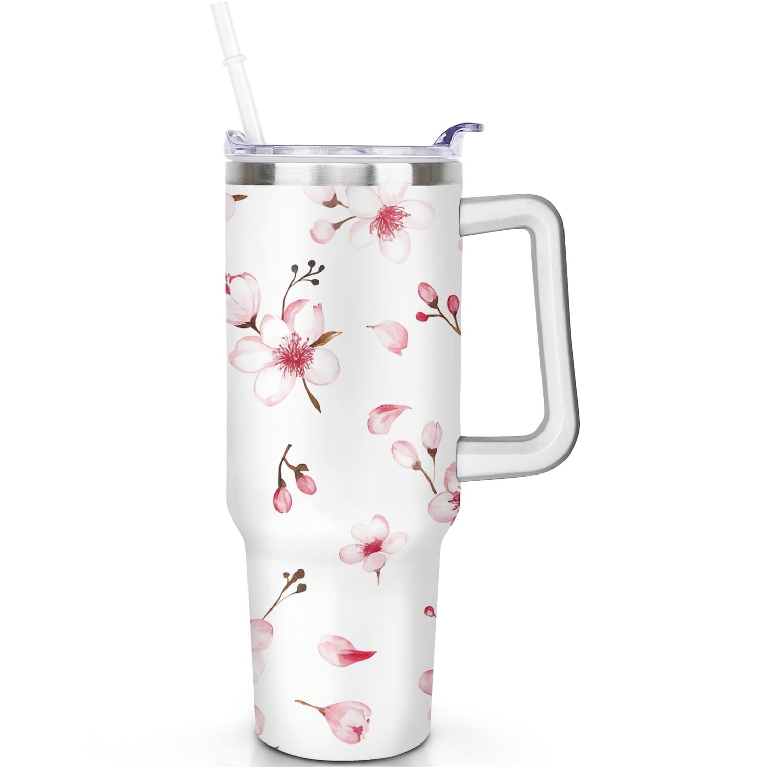 1pc cherry 40oz Tumbler with Straw & Handle - Insulated Stainless - Reusable Stainless Steel Cup
