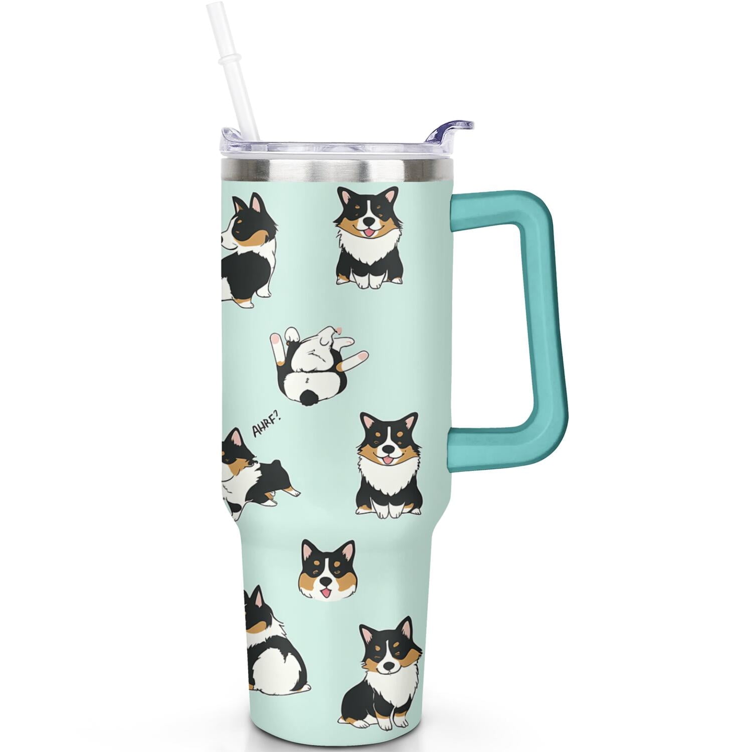 1pc Goose 40oz Tumbler with Straw & Handle - Insulated Stainless - Reusable Stainless Steel Cup