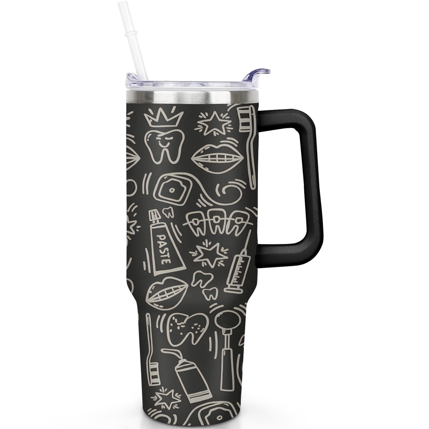 1pc Goose 40oz Tumbler with Straw & Handle - Insulated Stainless - Reusable Stainless Steel Cup