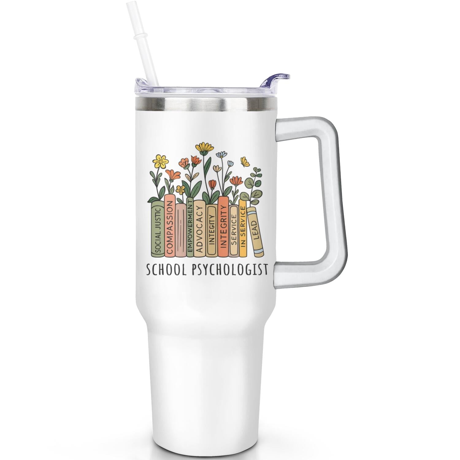 1pc daisy 40oz Tumbler with Straw & Handle - Insulated Stainless - Reusable Stainless Steel Cup