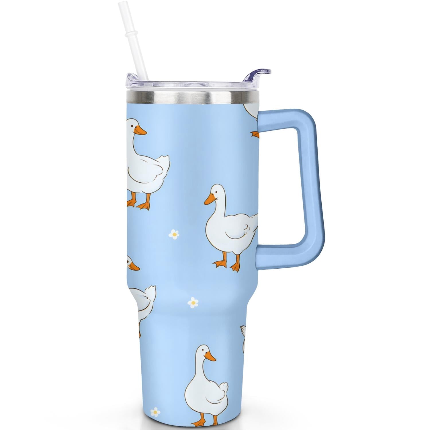 1pc Goose 40oz Tumbler with Straw & Handle - Insulated Stainless Steel Cup | Holiday Gift for Man Women (Christmas, Valentine's, Birthday)