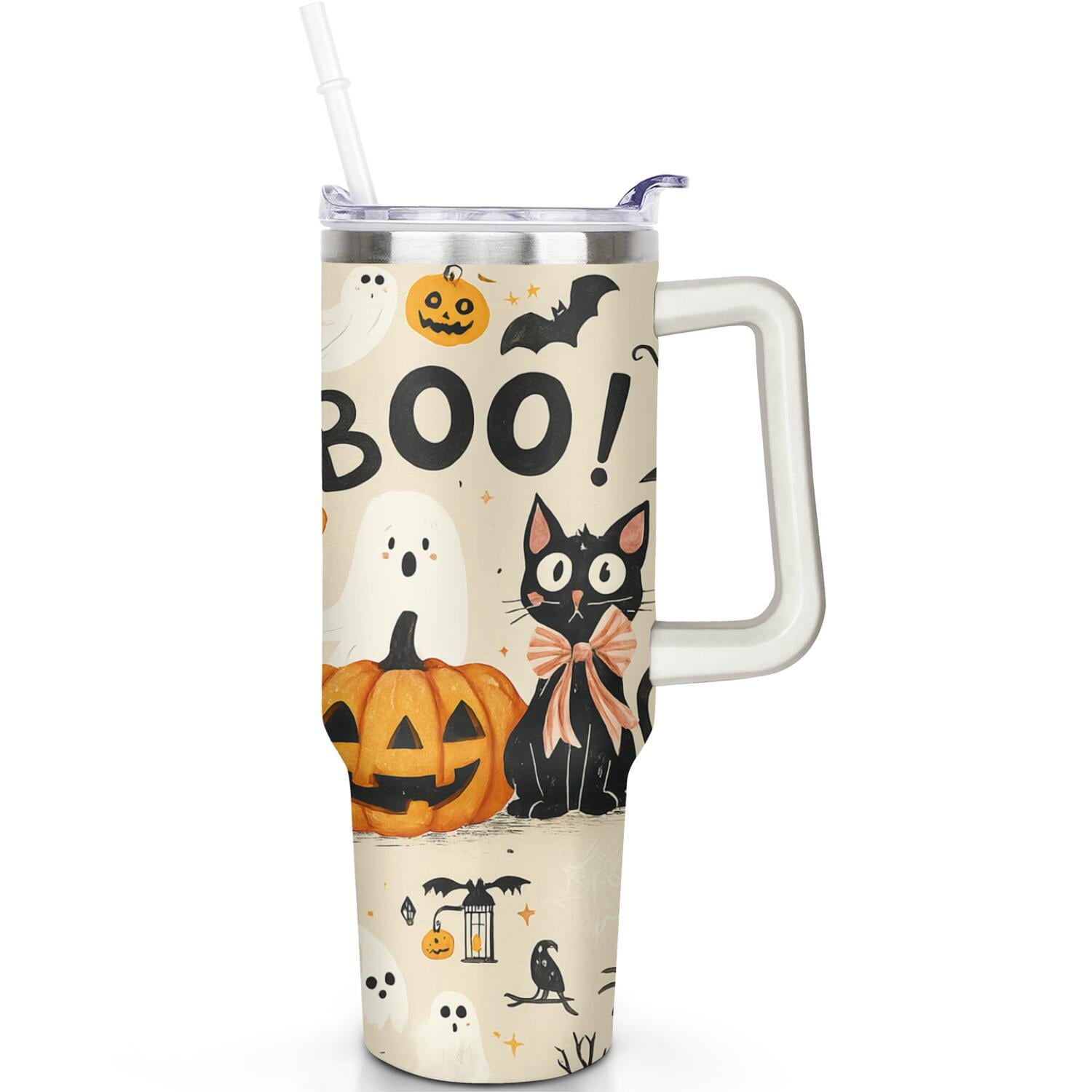 1pc Sunflower 40oz Tumbler with Straw & Handle - Insulated Stainless - Reusable Stainless Steel Cup