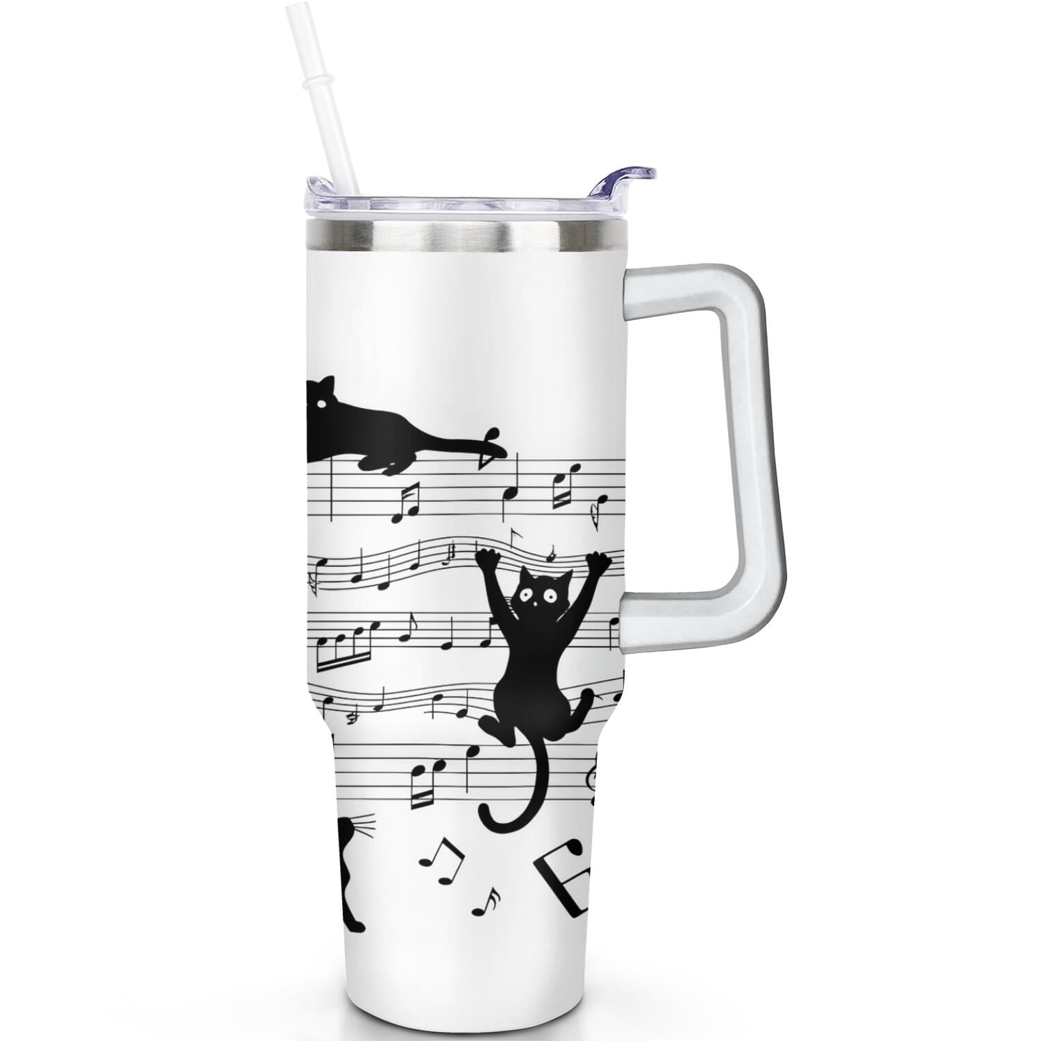 1pc Sunflower 40oz Tumbler with Straw & Handle - Insulated Stainless - Reusable Stainless Steel Cup