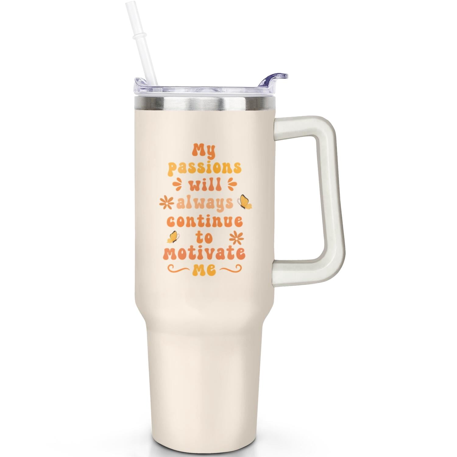 1pc daisy 40oz Tumbler with Straw & Handle - Insulated Stainless - Reusable Stainless Steel Cup