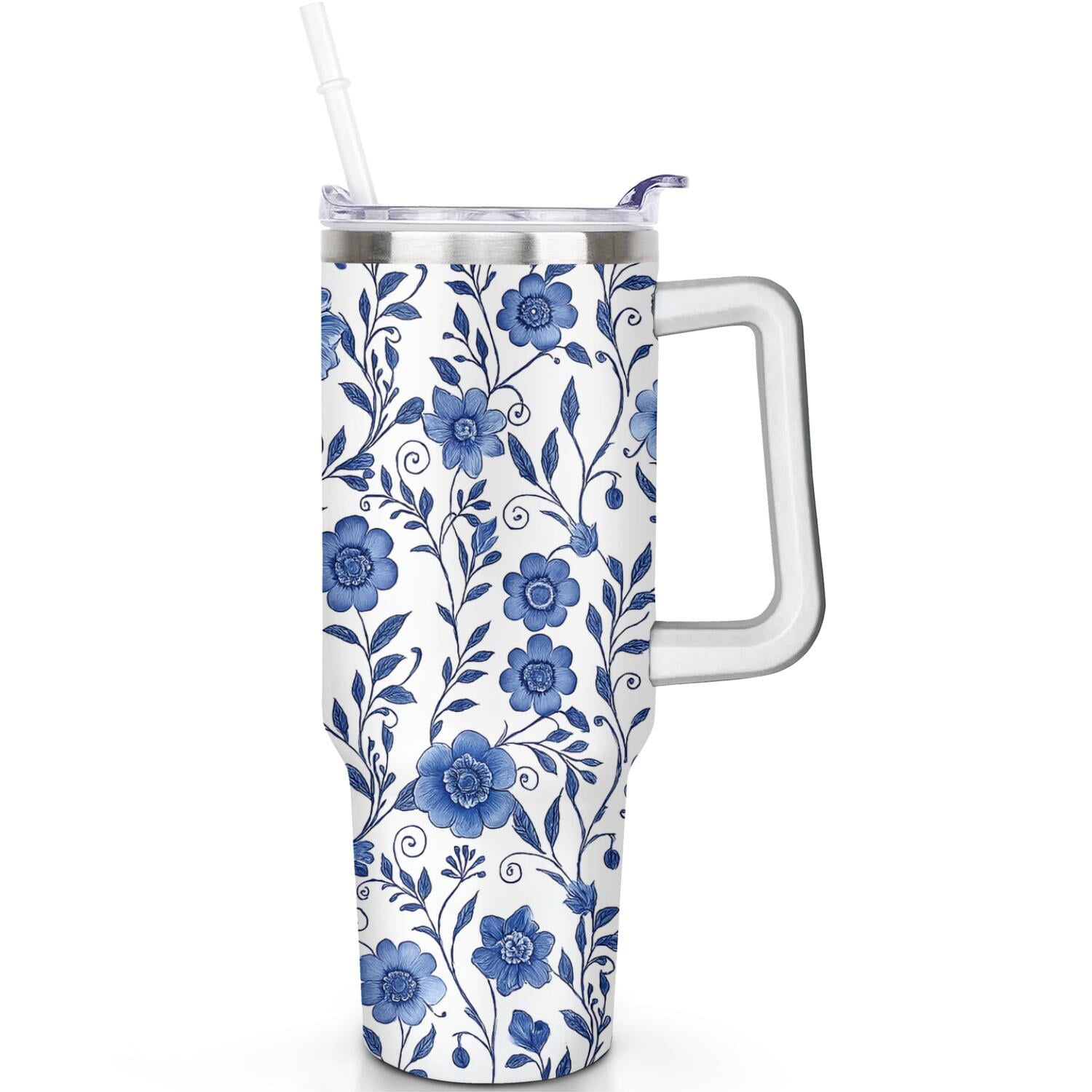 1pc Paw prints 40oz Tumbler with Straw & Handle - Insulated - Reusable Stainless Steel Cup