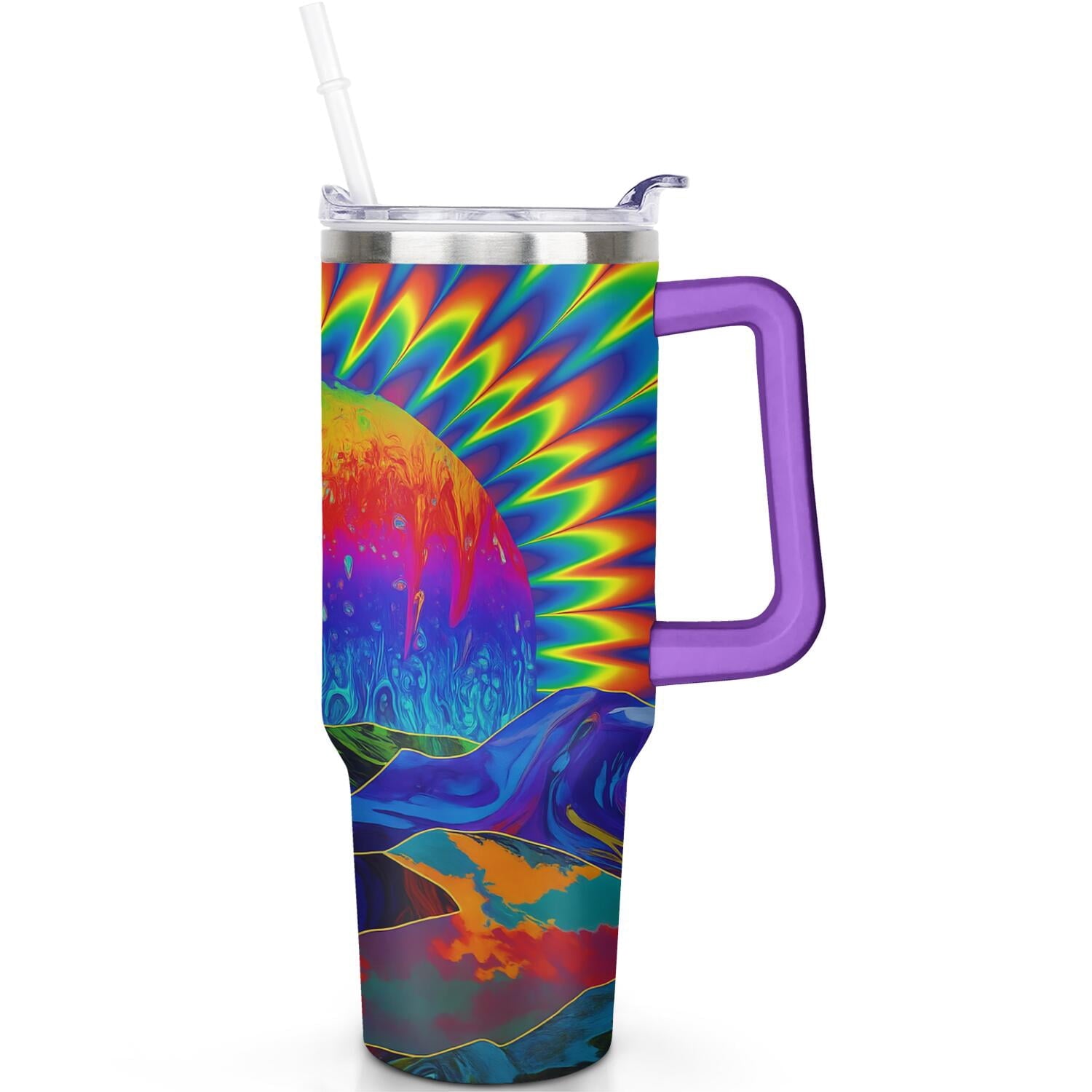 1pc Paw prints 40oz Tumbler with Straw & Handle - Insulated - Reusable Stainless Steel Cup