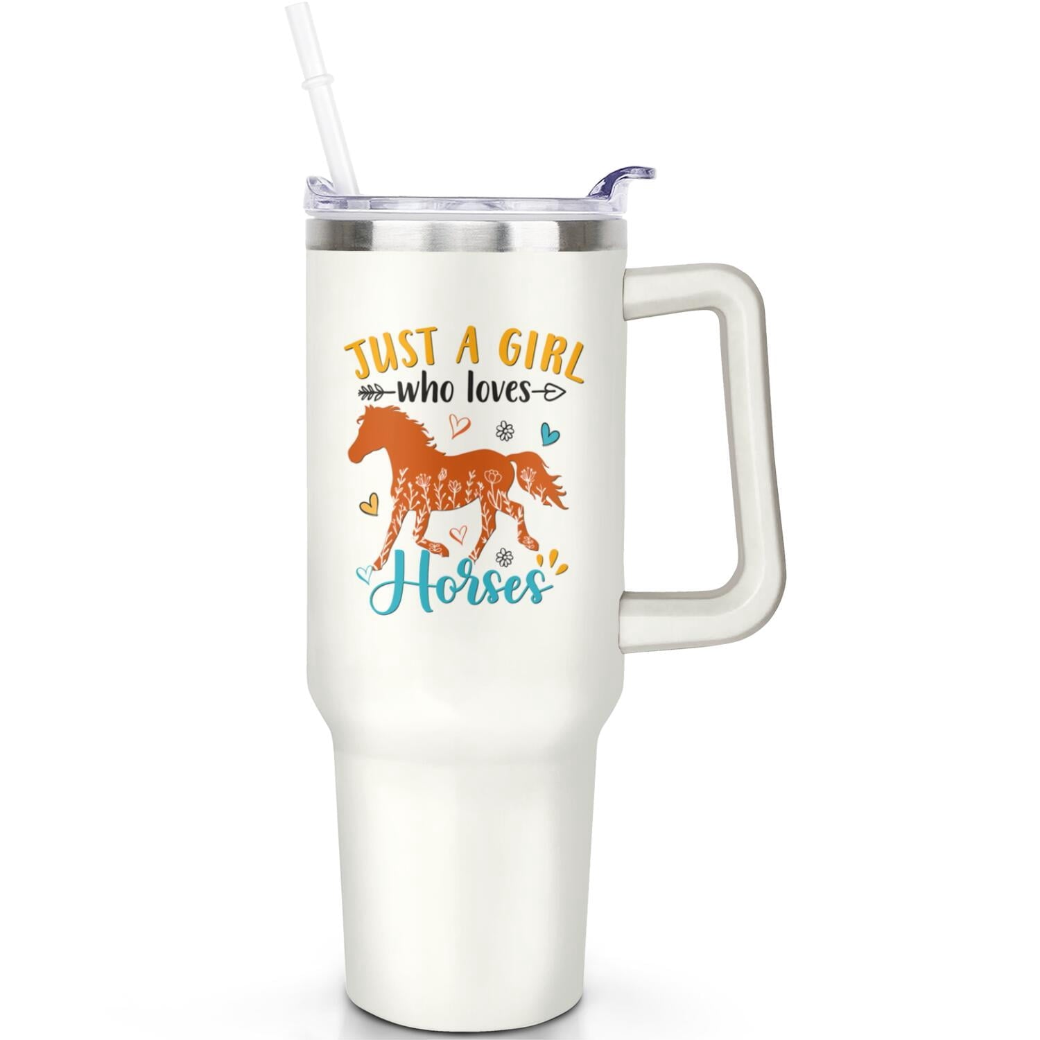 1pc daisy 40oz Tumbler with Straw & Handle - Insulated Stainless - Reusable Stainless Steel Cup