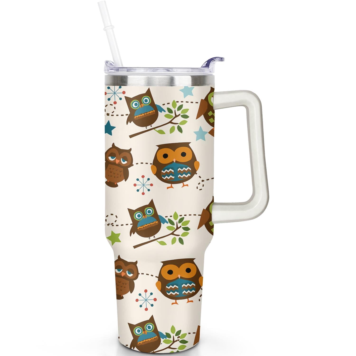 1pc Paw prints 40oz Tumbler with Straw & Handle - Insulated - Reusable Stainless Steel Cup