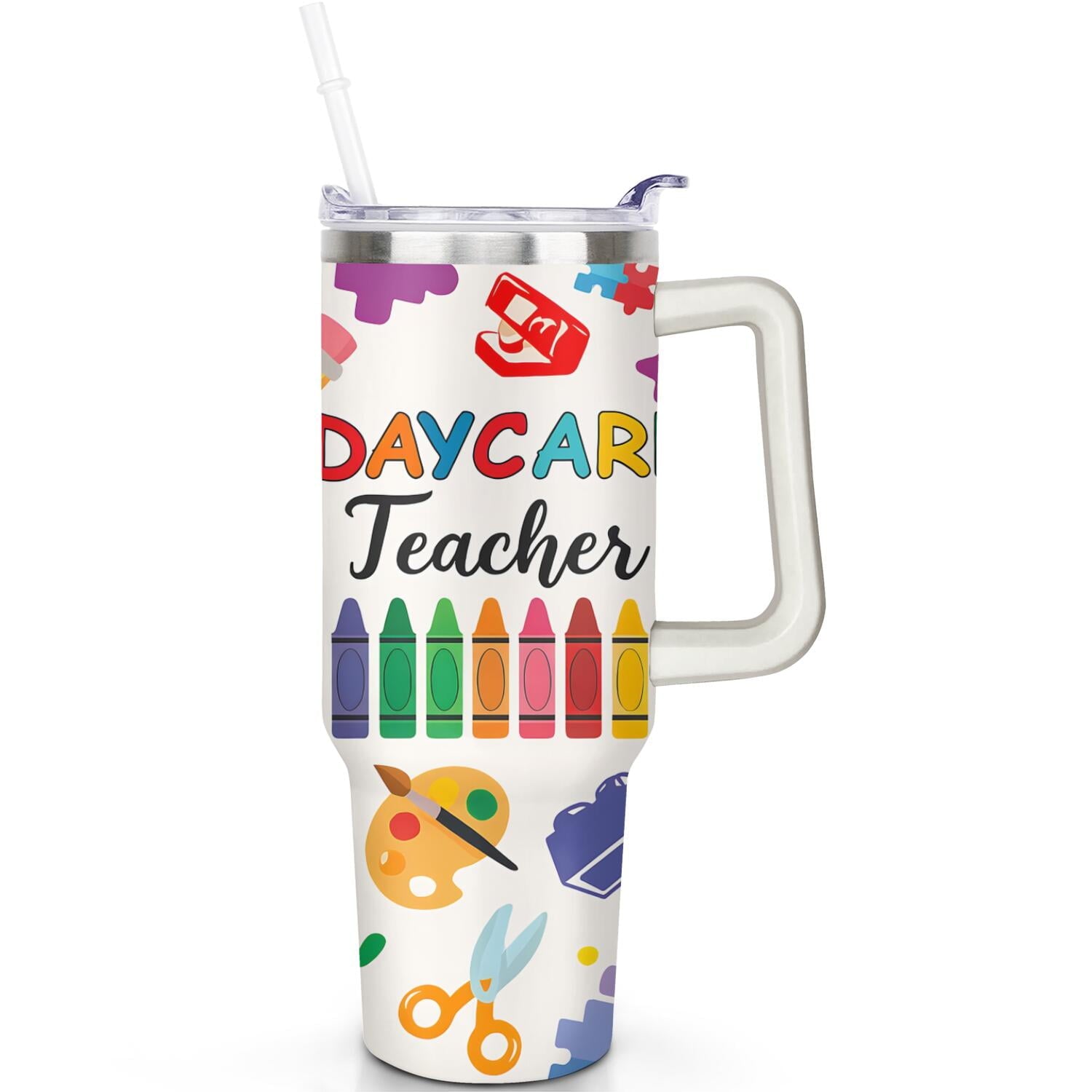 1pc cherry 40oz Tumbler with Straw & Handle - Insulated Stainless - Reusable Stainless Steel Cup