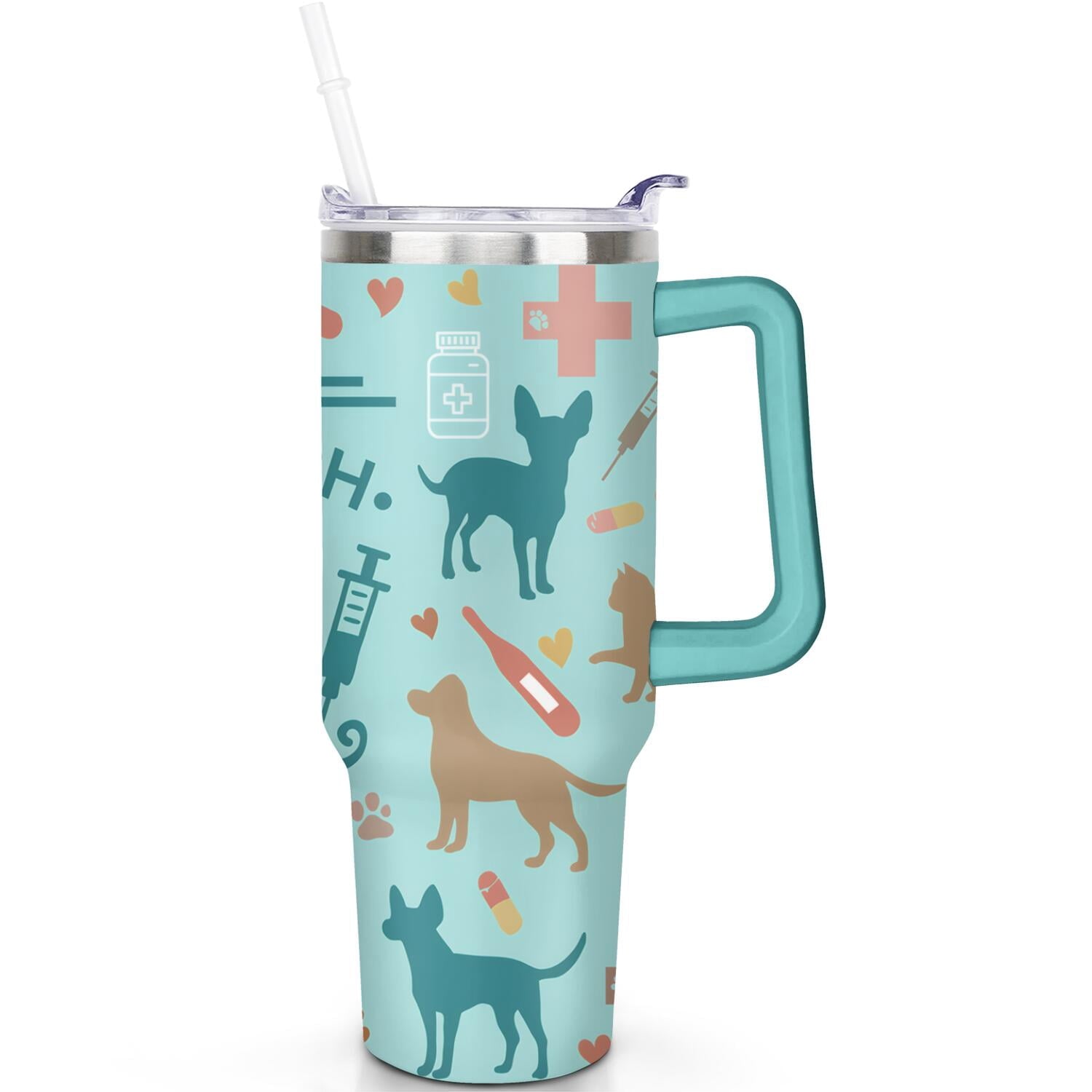 1pc Goose 40oz Tumbler with Straw & Handle - Insulated Stainless - Reusable Stainless Steel Cup