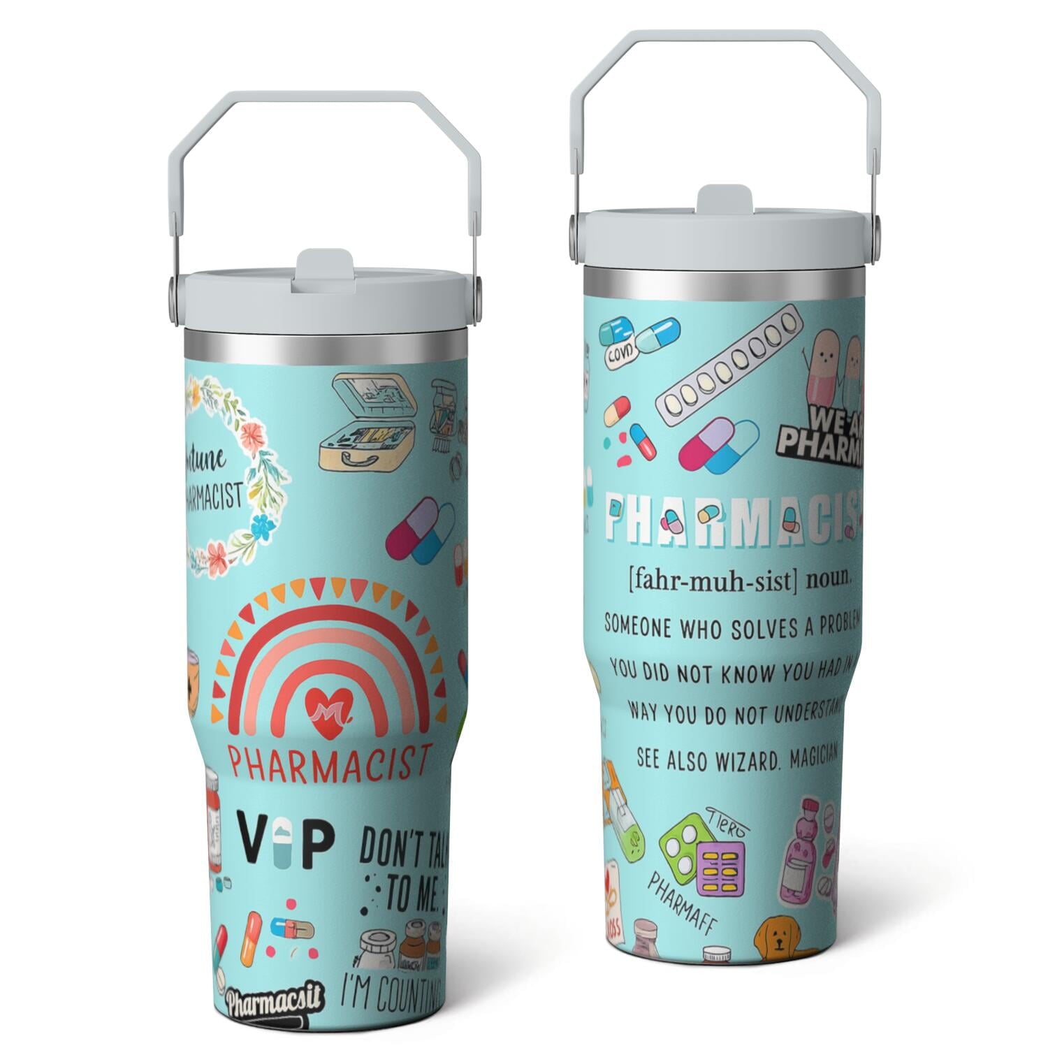 1pc pharmacist 30oz Tumbler with Straw & Handle - Insulated Stainless Steel Cup | Holiday Gift for Man Women (Christmas, Valentine's, Birthday)