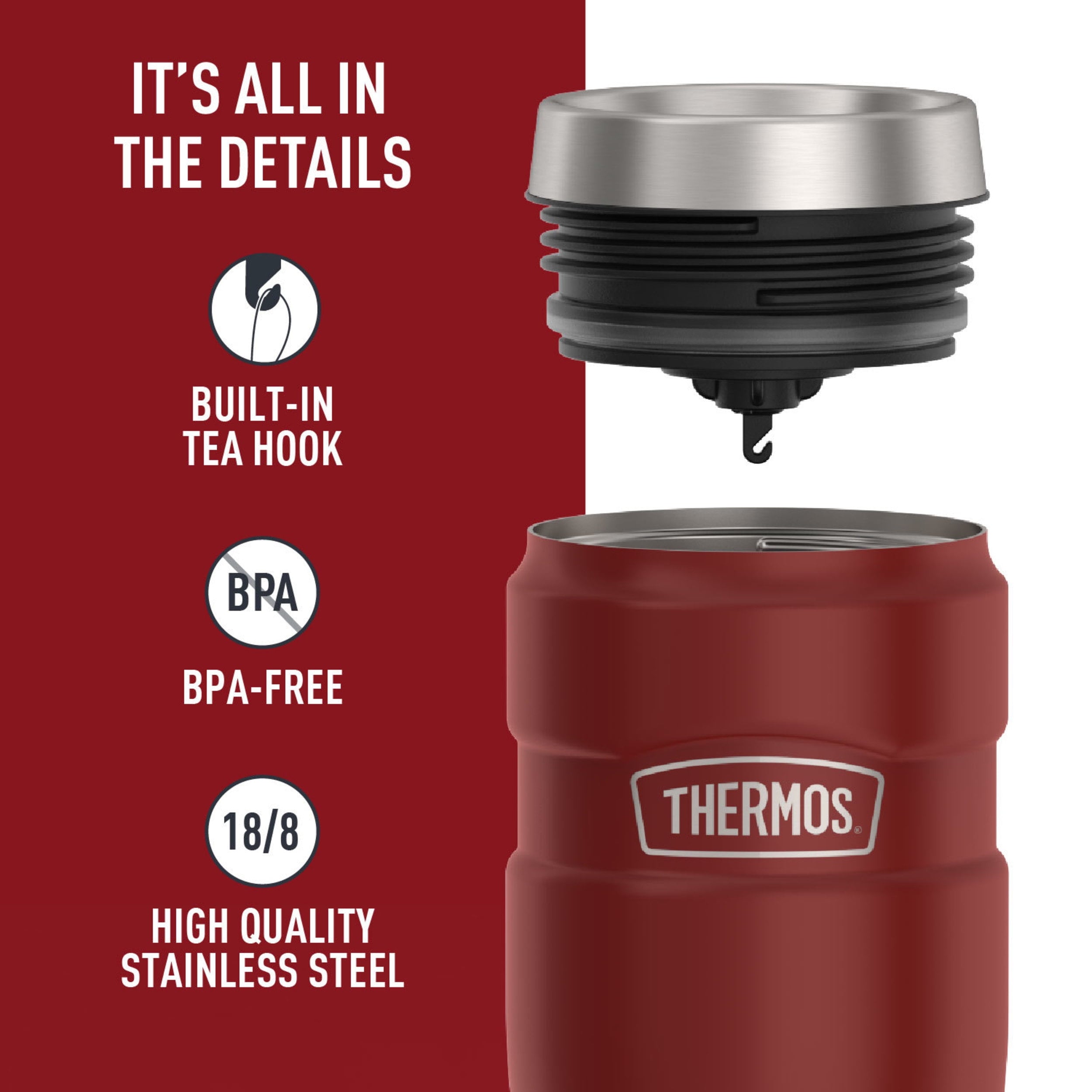 Thermos Stainless King Vacuum Insulated Stainless Steel Tumbler, 16oz, Matte Rustic Red