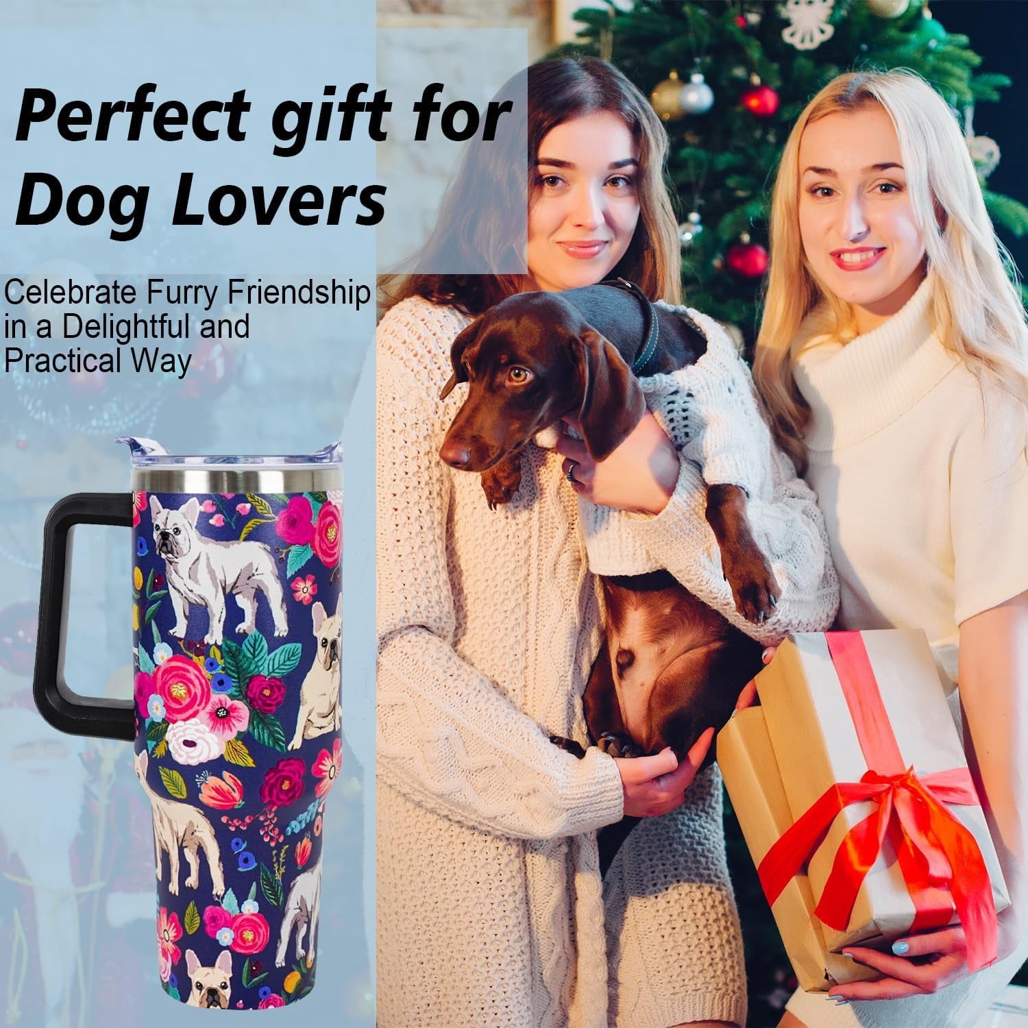 Pitbull Gifts Dog Tumbler Cup for Women Men 40oz Stainless Steel Insulated Travel Mug with Lid and Straw