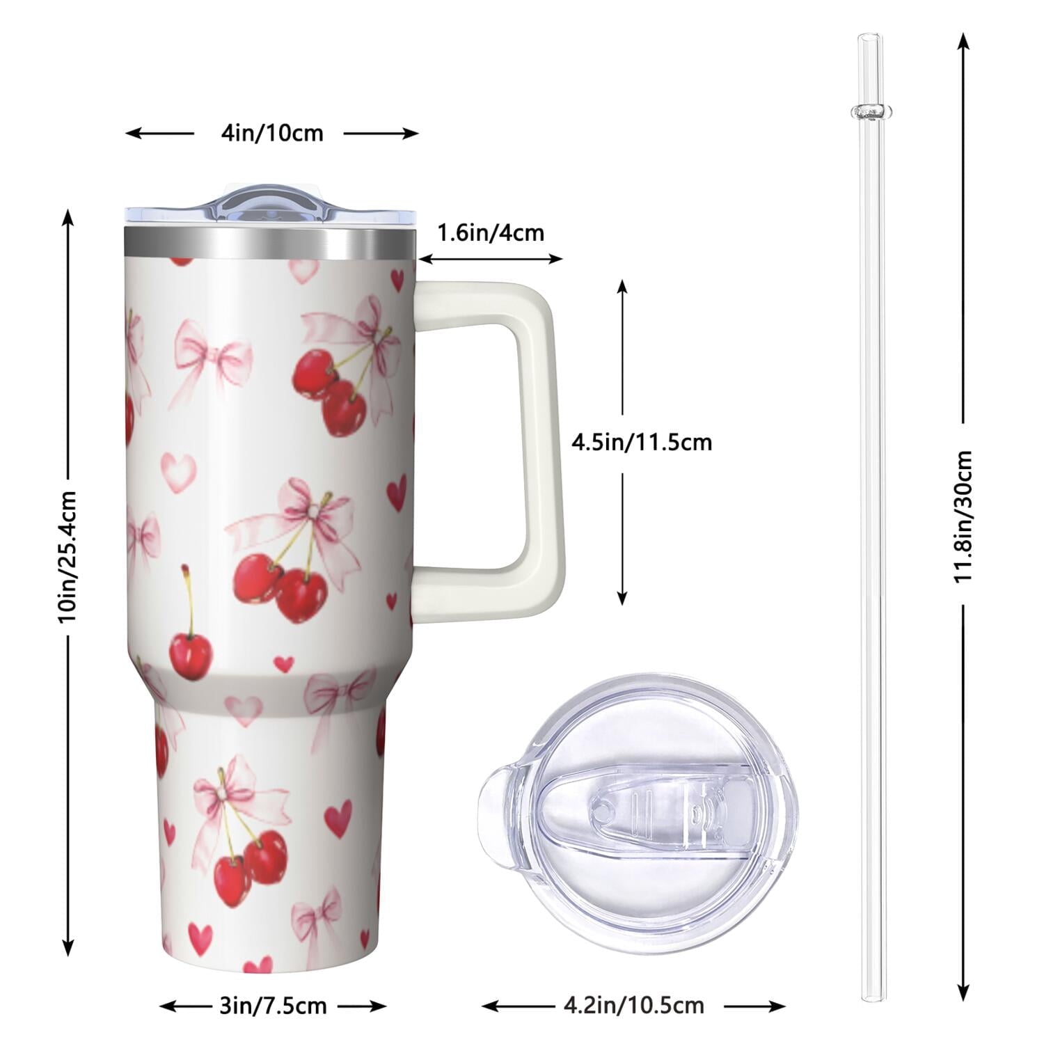 1pc cherry 40oz Tumbler with Straw & Handle - Insulated Stainless Steel Cup | Holiday Gift for Man Women (Christmas, Valentine's, Birthday)