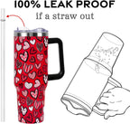 Valentines Day Gifts 40 oz Tumbler with Handle and Straw Lid,Cute Valentine''s Day Gift for Her Women Girlfriend Wife Red Love Hearts Vacuum Insulated Leak Proof Stainless Steel Coffee Cup Mug
