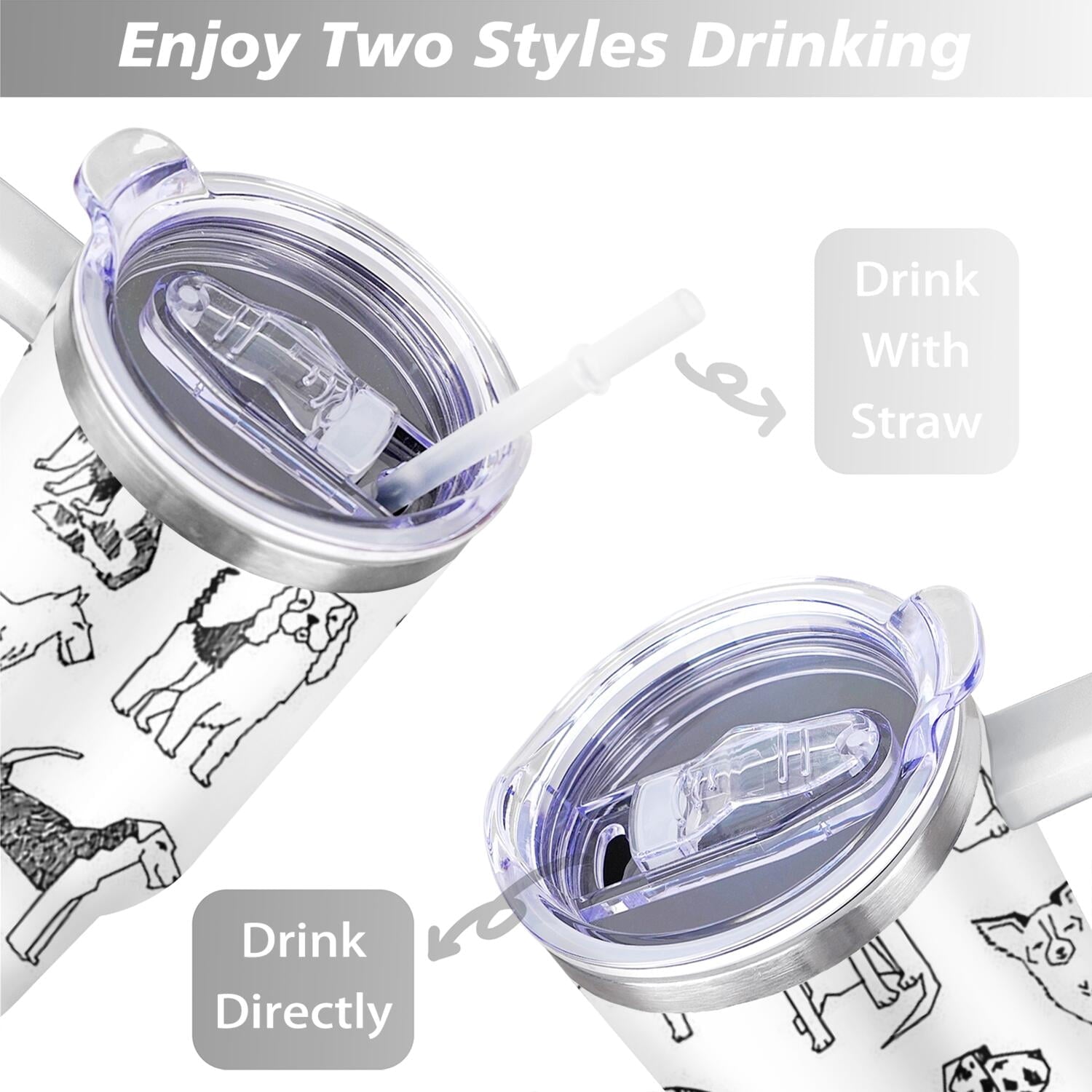 Gift for Dog Lovers Cute Dog Tumbler for Women - 40oz Dog Tumblers with Handle Straw and Lid Tumbler Cup Travel Coffee Mug