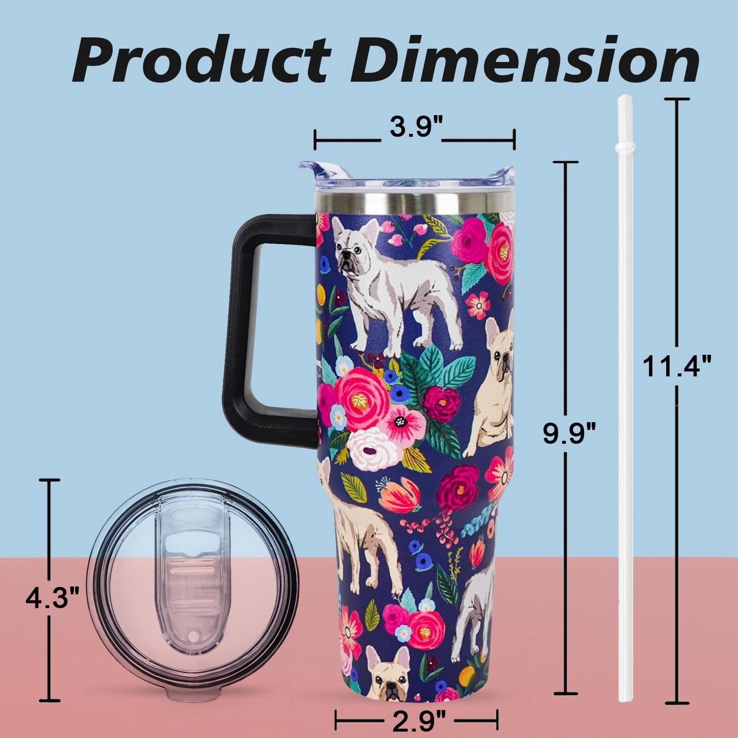 Pitbull Gifts Dog Tumbler Cup for Women Men 40oz Stainless Steel Insulated Travel Mug with Lid and Straw
