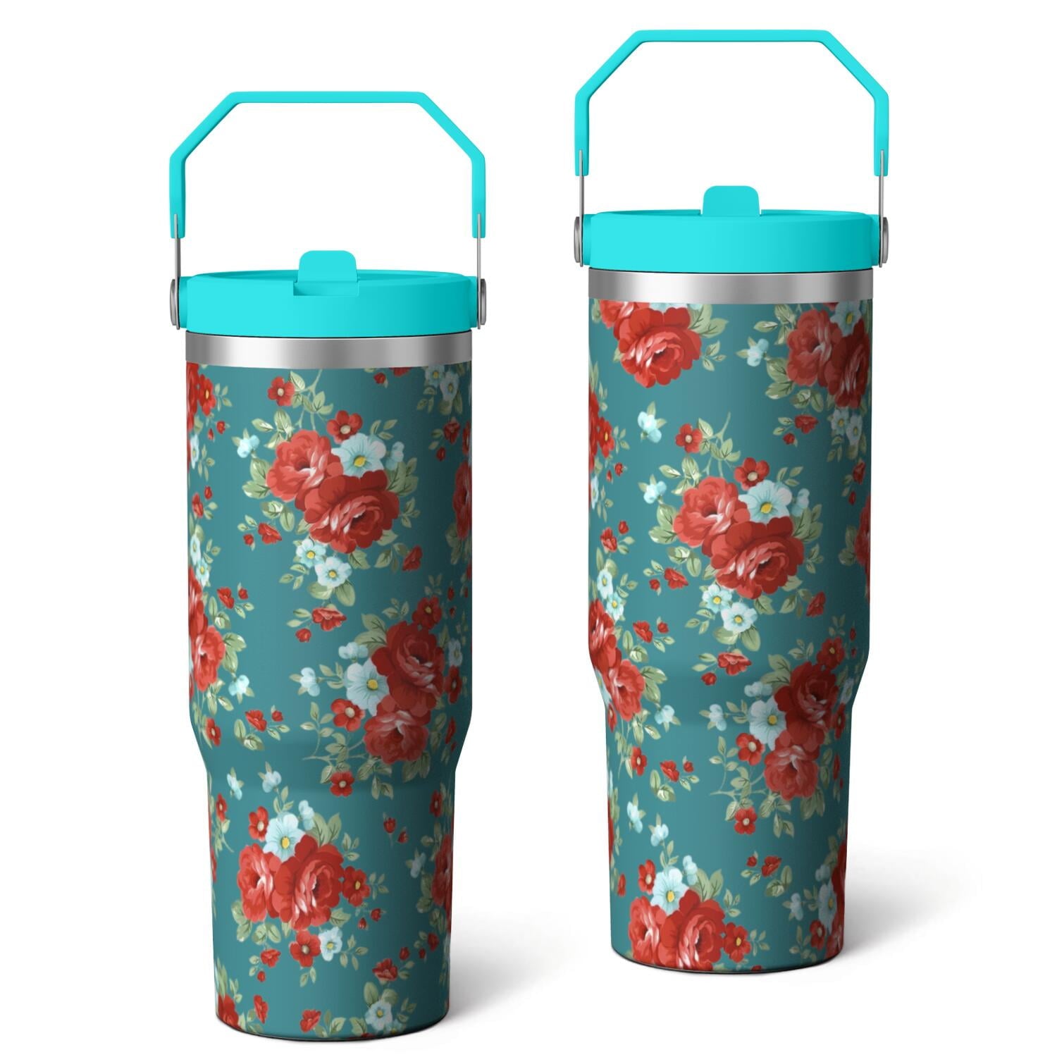 30oz Pioneer Colorful Floral Stainless Steel Flip Straw Tumbler with Lid - Reusable Stainless Steel Cup
